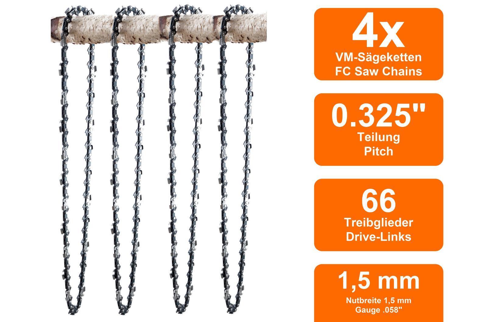 4 Sägeketten VM passend für Jonsered 435 | 40cm 0.325 66TG 1,5mm