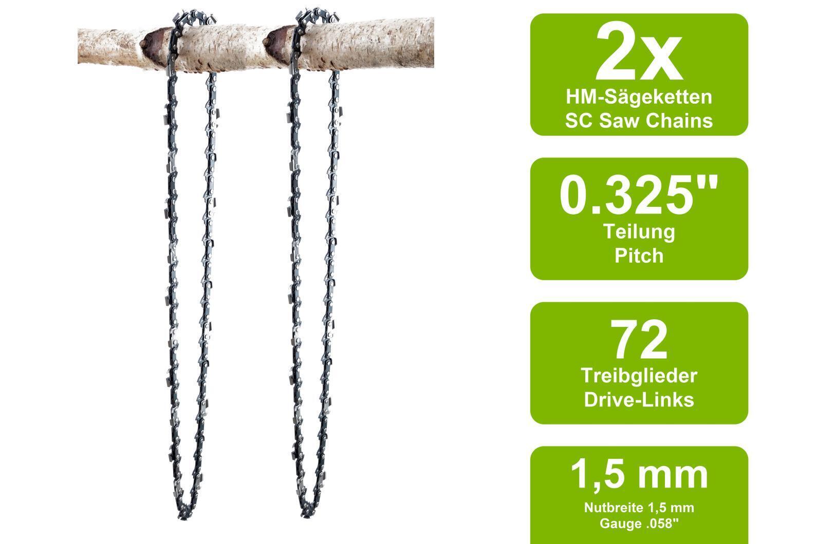 2 Sägeketten passend für AL-KO BKS4540 | 45cm 0.325 72TG 1,5mm