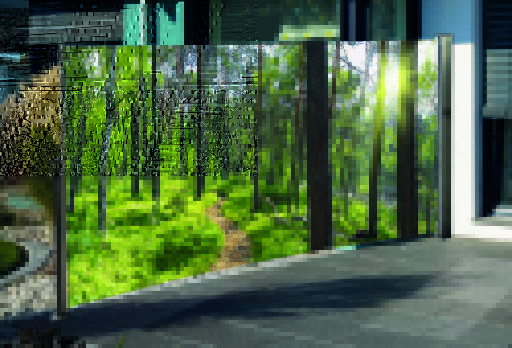 Westerholt Seitenmarkise mit Fotodruck Wald 1,6x3m, rechts - Auszug links