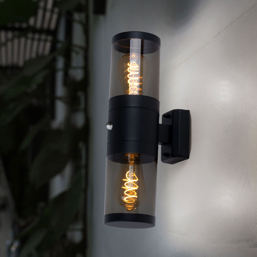 Wandleuchte Wandlampe Außenleuchte Sensor Hauswand IP44 2 flammig Edelstahl E27