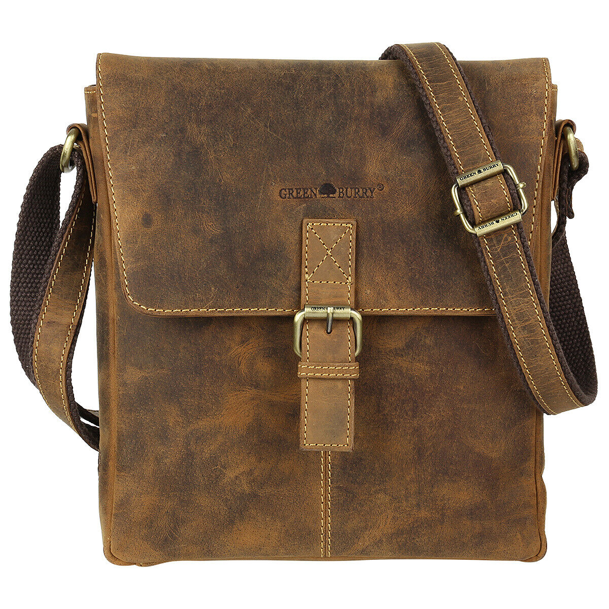 Greenburry Vintage Leder Umhängetasche Crossbag Messenger Schultertasche BV-1930