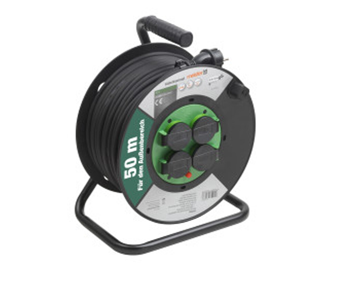 Kabeltrommel Verlängerungskabel H05RR-F 3G1,5mm² 50m 4 Steckdosen Klappdeckel GS