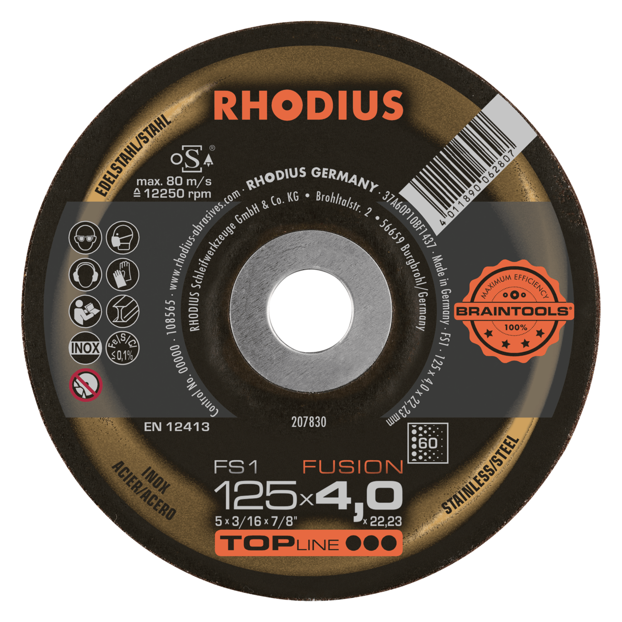 10 x RHODIUS Schruppscheibe FS1 FUSION Ø 125 mm Körnung 60