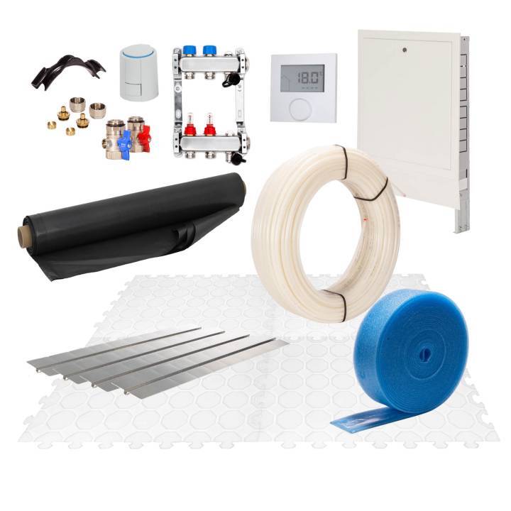 Fußbodenheizung 50m2 Trockenestrichsystem 25mm Set PE-RT Rohr Thermostat Digital