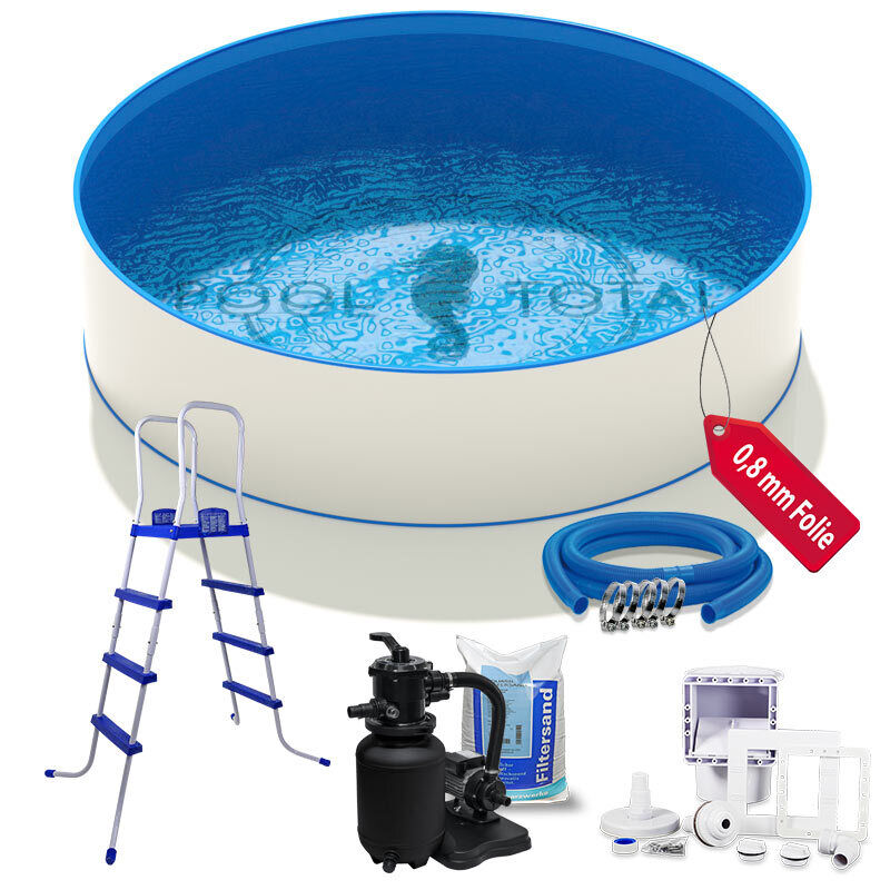 Ø 2,50 x 1,20 m Pool SET KOMFORT+ rund - 0,6mm Stahl + 0,8mm Folie Einhängebiese