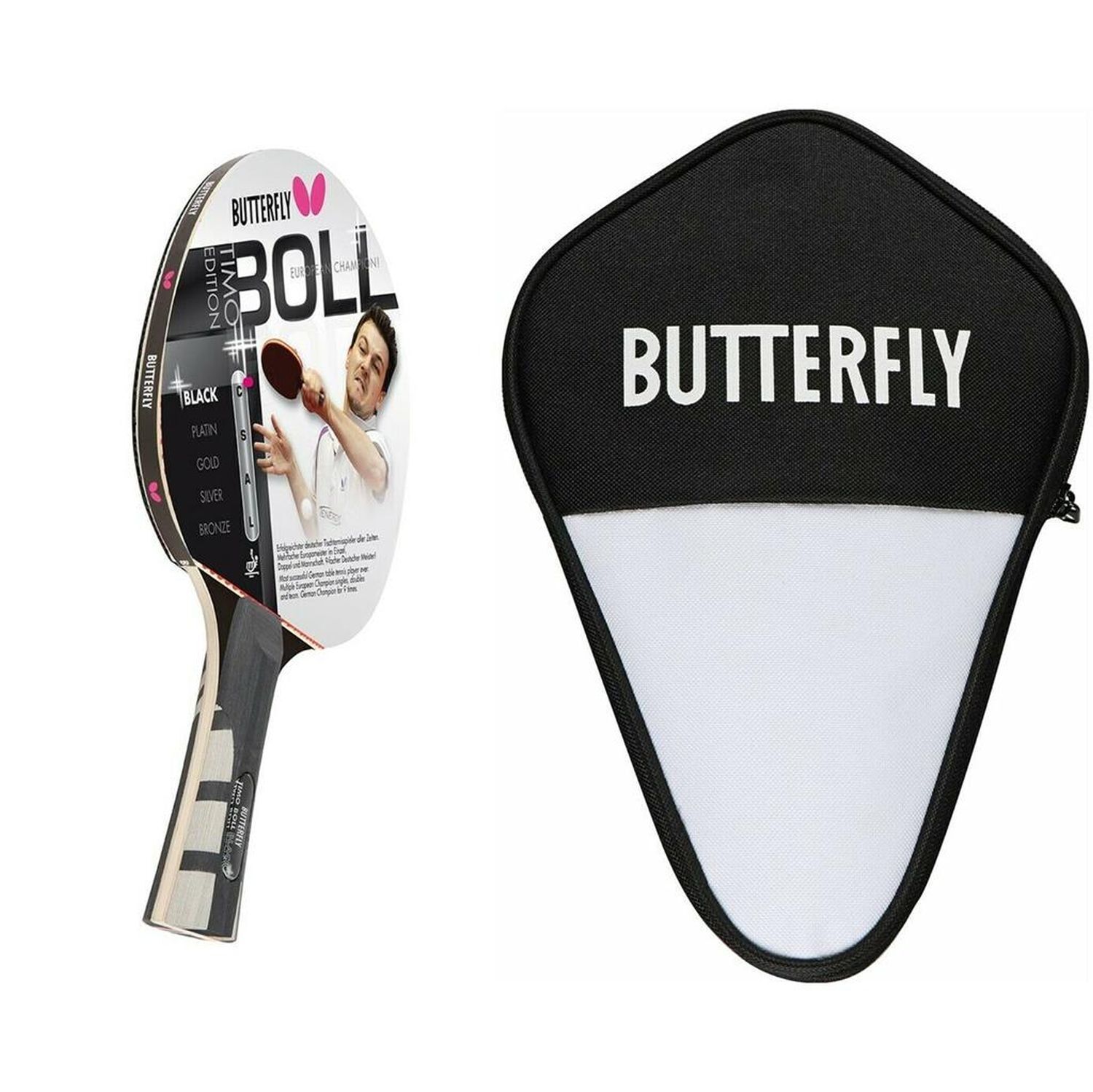 Butterfly 1x Timo Boll Black 85030 Tischtennisschläger + Tischtennishülle im Set