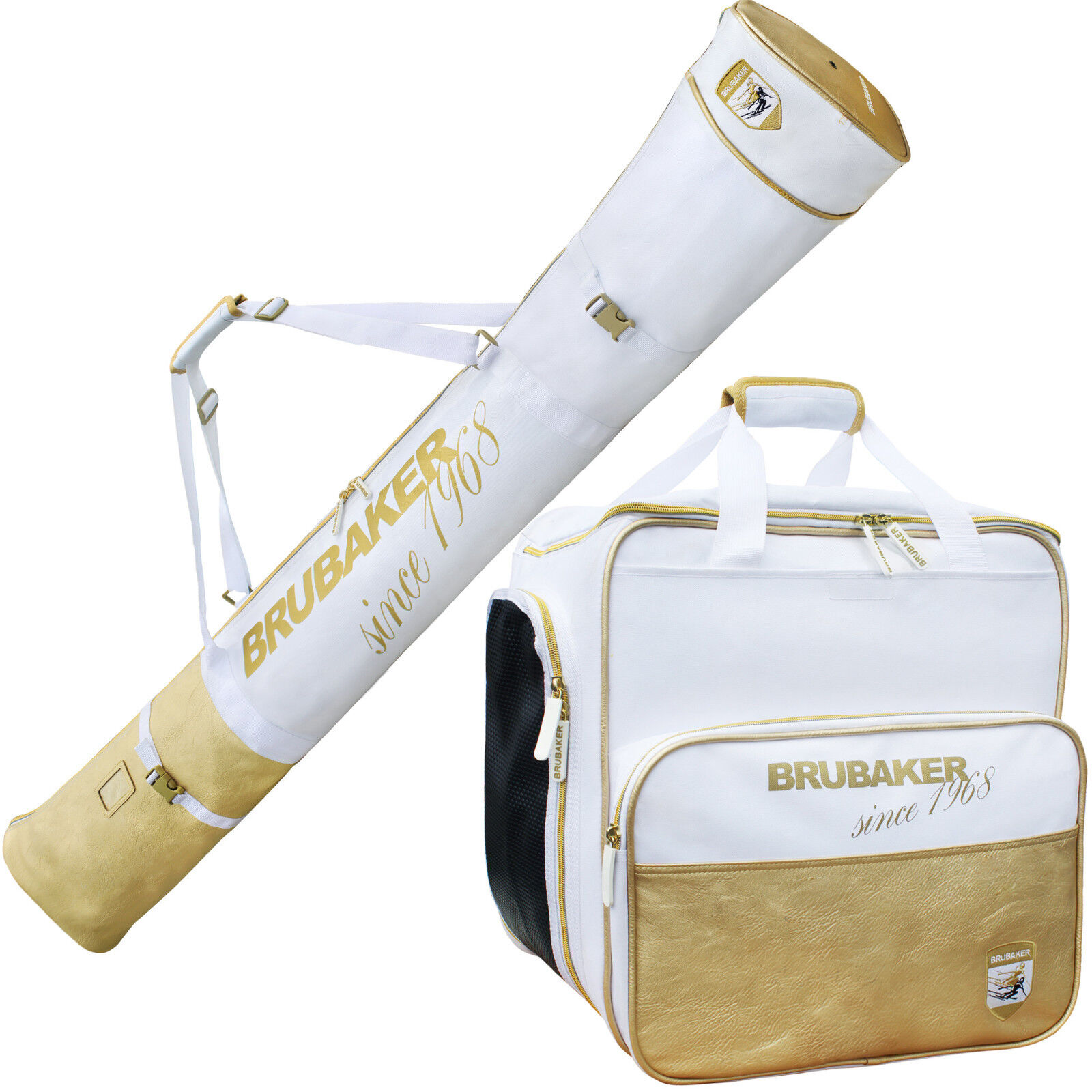 BRUBAKER St. Moritz 2er Set Skischuhtasche + Skisack Ski Kombi Weiß Gold 170 cm
