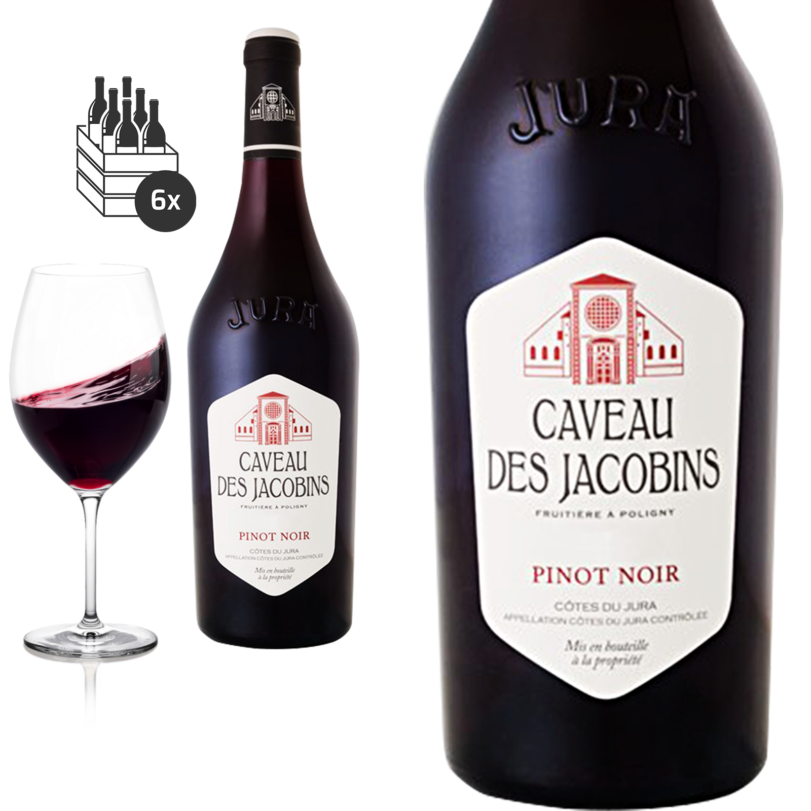 6er Karton 2018 Pinot Noir Cotes de Jura Caveau des Jacobins  - Rotwein