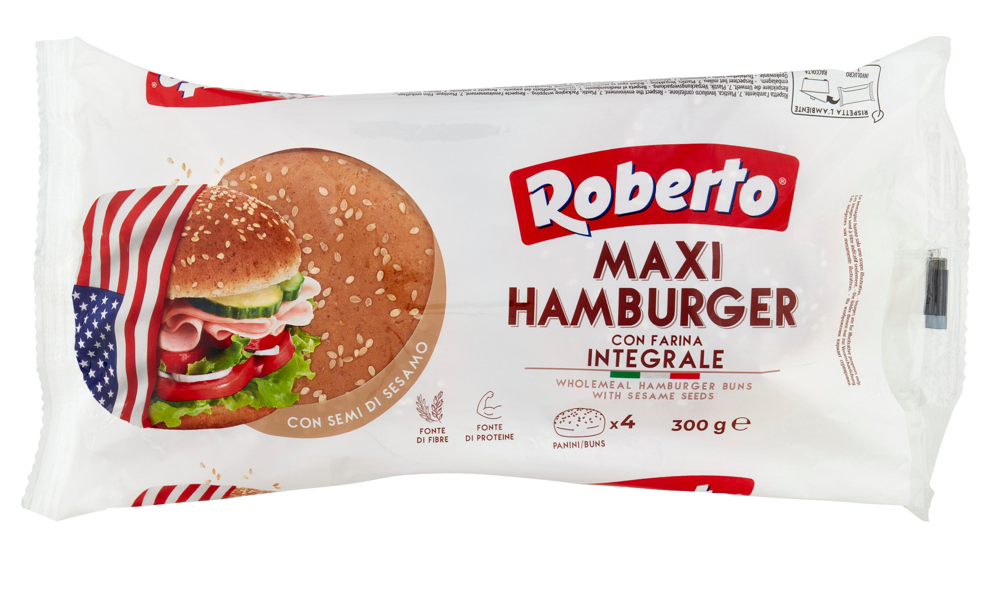 Roberto Maxi Hamburger Integrale Brot mit Vollkornmehl und Sesamkörnern 300g