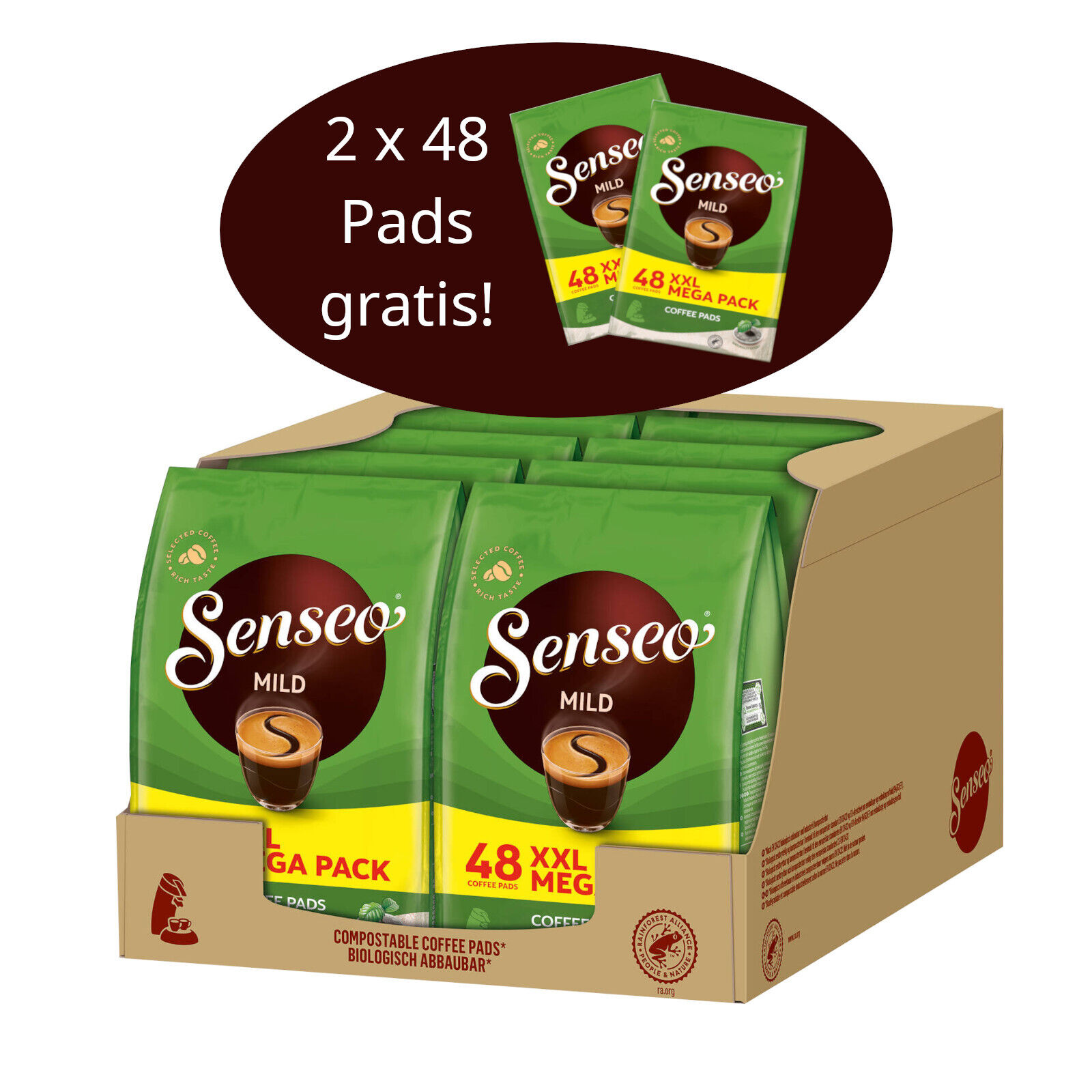 SENSEO Pads Mild Senseopads 480 Getränke Kaffeepads XXL Pack+ 2x 48 Pads gratis!
