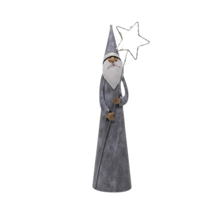 Weihnachtsmann mit LED Sternenstab weiß/grau 11 cm x 11 cm x 36 cm WH-360