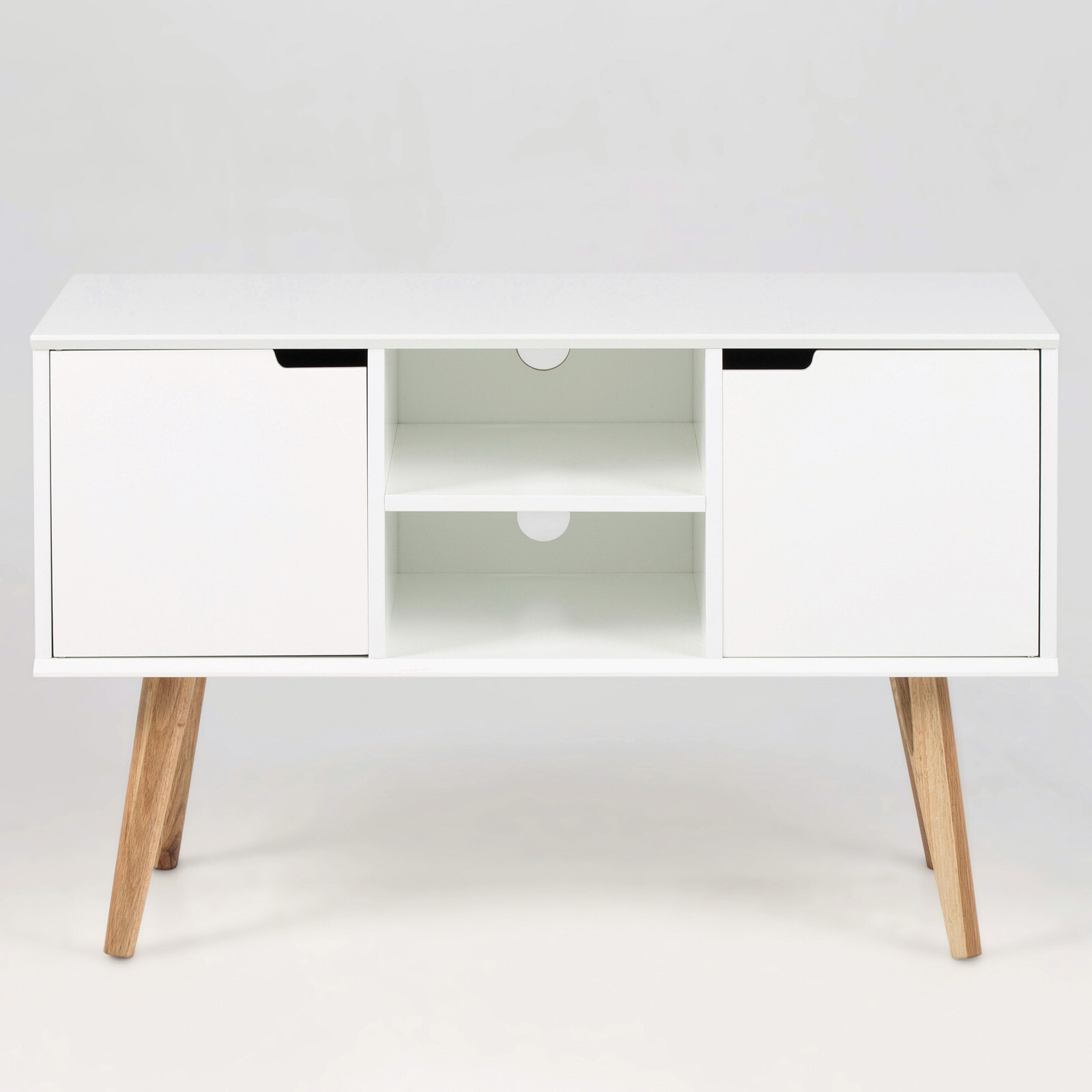 Anrichte Mitra Kommode Sideboard TV-Lowboard weiß Holzbeine Eiche 2-türig