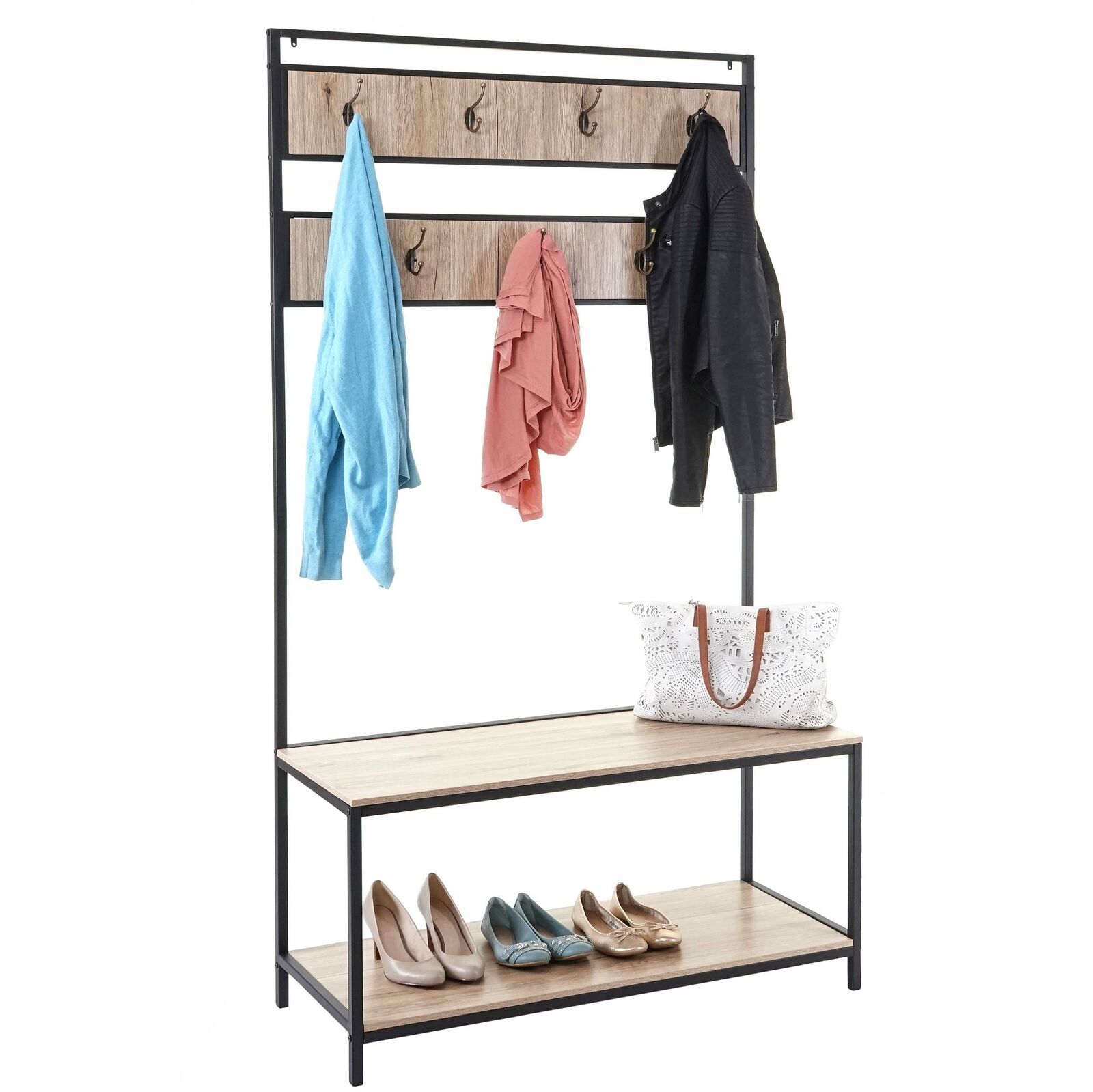 Standgarderobe HWC-D44, Garderobe Garderobenständer, mit Ablage 184x102x41cm