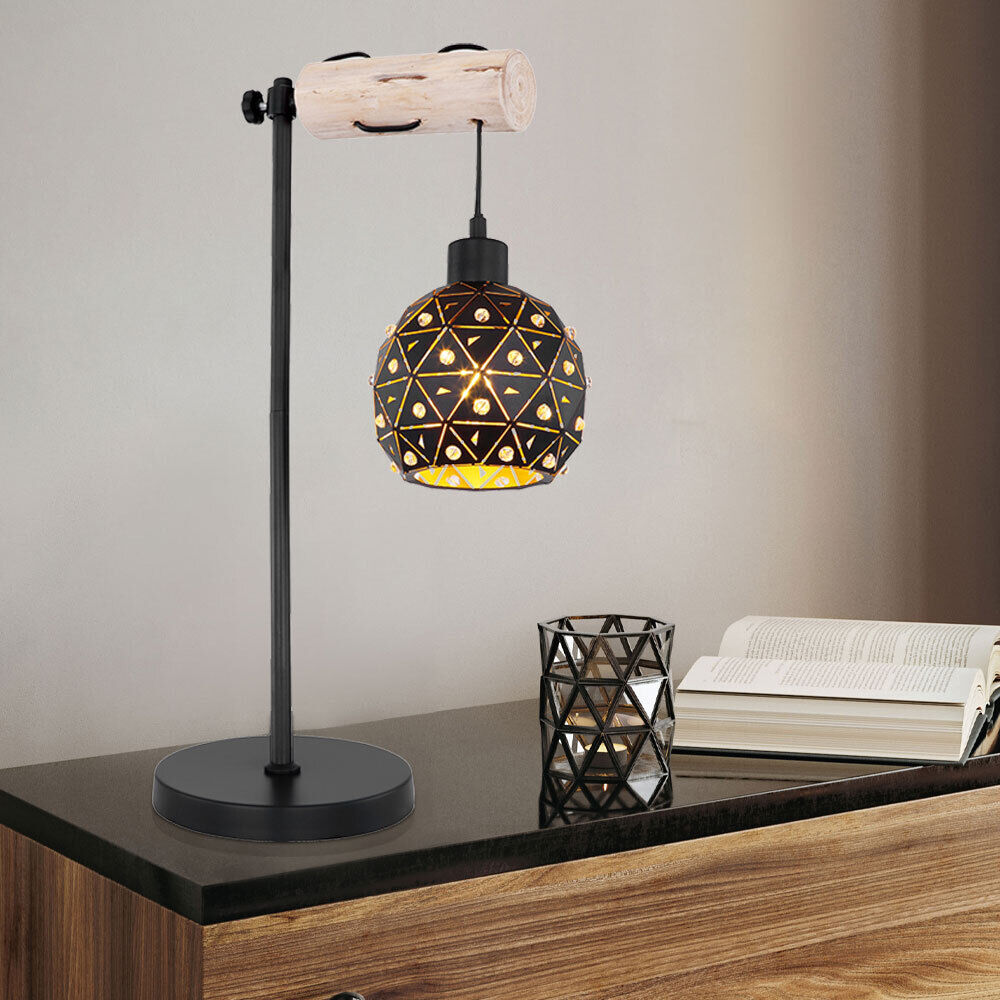Nachttischlampe Tischleuchte Beistellleuchte Höhenverstellbar Kristall Holz E27