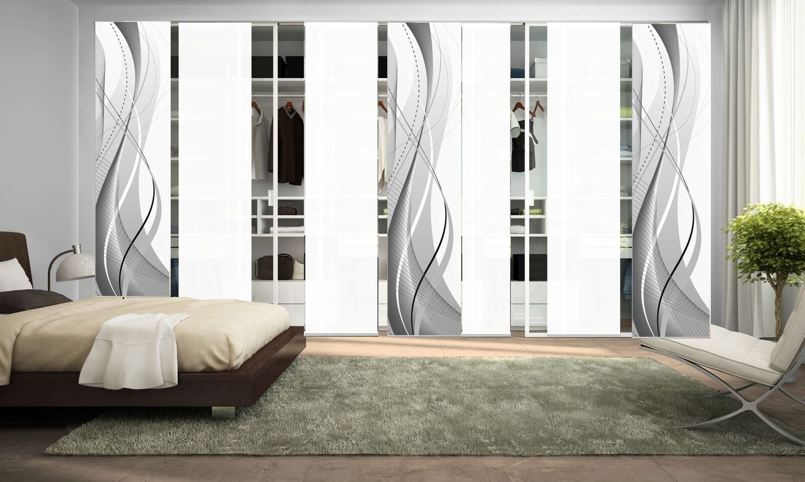 7er-Set Schiebegardine WUXI  blickdicht, Höhe 245 cm, grau