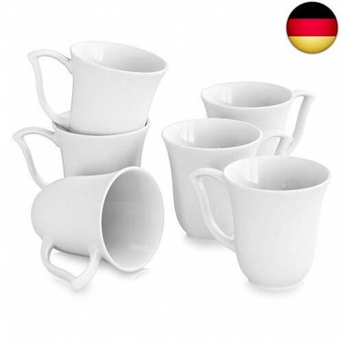 MALACASA, Serie Amparo, 6 TLG. Kaffeeservice Cremeweiß Porzellan Kaffeetasse