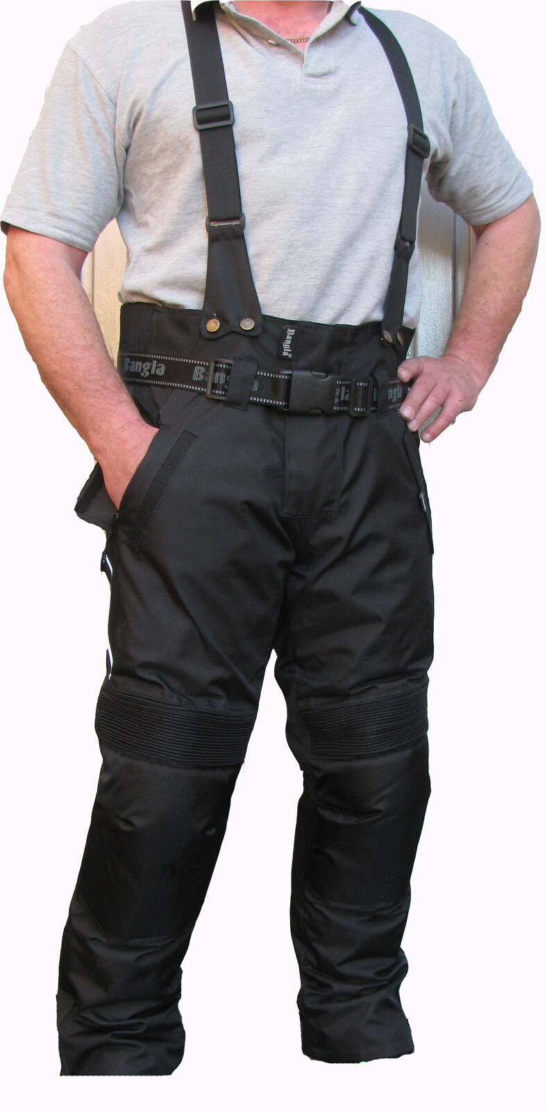 Bangla Motorrad Hose Motorradhose Protektoren Textil schwarz mit Hosenträger L