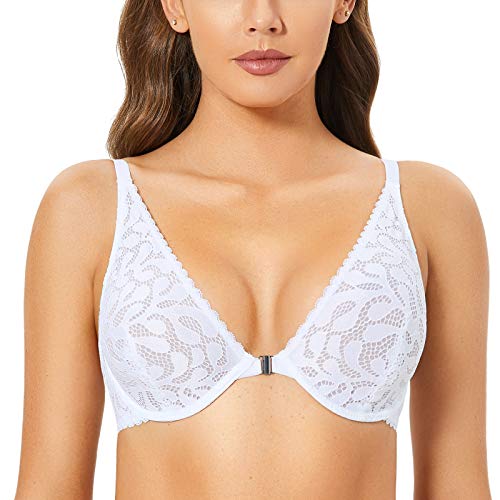 Dobreva Damen Spitzen Bh Sexy Mit Bügeln Durchsichtig Bralette Große Größen Weiss 90C