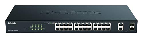 D-Link Dgs-1100-26Mpv2 26-Port Gigabit Max Poe Smart Switch (26 X 10/100/1000 Mbit/S, Davon 24 Poe-Ports Und 2 Combo-Ports, Lüfterlos) Schwarz