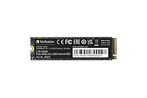 Verbatim Vi3000 Nvme M.2 Internal Ssd, Internes Ssd-Laufwerk Mit 2 Tb Datenspeicher, Solid State Drive Mit Pcie Gen 3 Schnittstelle, Schwarz