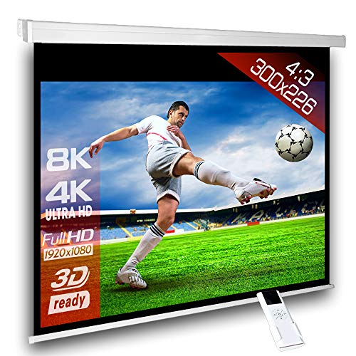 Slenderline Motorleinwand 300 X 226Cm | 1.2 Gain | Format 4:3 | Schwarzer Vorlauf 20Cm | 3D | Full-Hd 4K 8K Ultra-Hd | Elektrische Beamer Leinwand Für