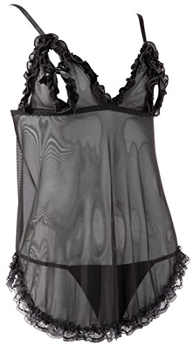 Cottelli Collection Lingerie Babydoll - Sexy Babydoll Und String Für Sie, Elegante Reizwäsche Mit Offenen Cups Zur Verführung Des Partners, Schwarz