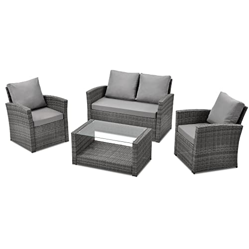 Svita Roma Polyrattan Lounge Rattan Garten Möbel Set Mit Sofa Und Sessel Gartenlounge Essgruppe Mit Tisch Grau