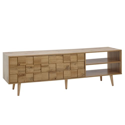 Wohnling Lowboard Holz Eiche-Dekor 160X51X40 Cm Tv-Kommode Mit Zwei Türen, Design Tv-Schrank Hoch, Fernsehtisch Fernsehschrank Modern, Fernsehkommode 