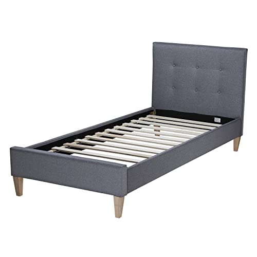 Homestyle4U 1986, Polsterbett 90X200 Grau Bettgestell Mit Lattenrost Bett Einzelbett