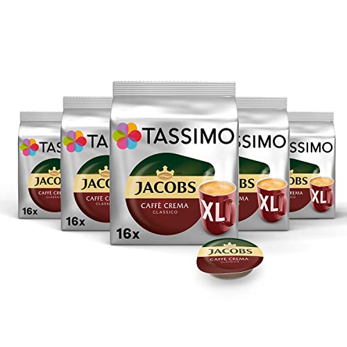 Tassimo Kapseln Jacobs Caffè Crema Classico Xl, 80 Kaffeekapseln, 5Er Pack, 5 X 16 Getränke