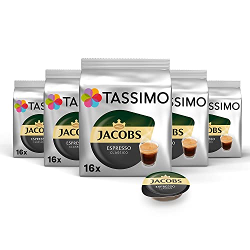 Tassimo Kapseln Jacobs Espresso Classico, 80 Kaffeekapseln, 5Er Pack, 5 X 16 Getränke
