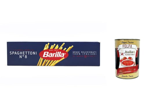 5X Barilla Spaghettoni N° 8, Pasta 100% Italienisch Nudeln Aus Hartweizengrieß 500G Packung + Italian Gourmet Polpa Di Pomodoro 400G Dose