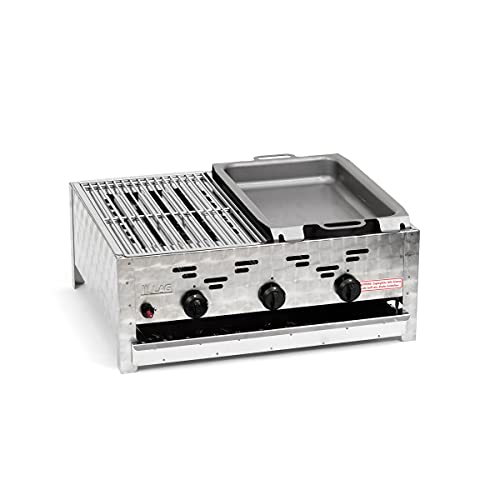 Gasgrill-Kombibräter 11Kw 3-Flammiger Edelstahl-Brenner Mit Kleinem Grillrost Und Kl. Stahlpfanne Gastrobräter Profigrill Verein