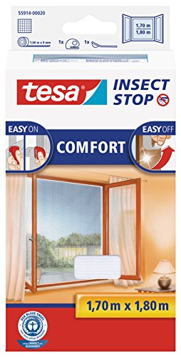 Tesa Insect Stop Comfort Fliegengitter Für Fenster - Insektenschutz Mit Klettband Selbstklebend - Fliegen Netz Ohne Bohren - Weiß (Leichter Sichtschut