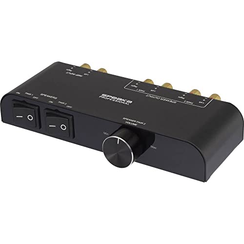 Speaka Professional 2 Port Lautsprecher-Umschalter Integrierter Lautstärkeregler Schwarz