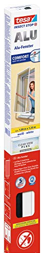 Tesa Insect Stop Alu Comfort Fliegengitter Für Fenster - Insektenschutz Mit Rahmen Aus Aluminium - Fliegen Netz Ohne Bohren - Weiß, 100 Cm X 120 Cm