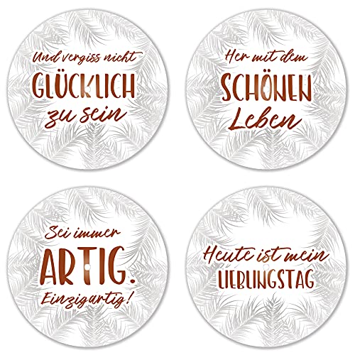 Interluxe Led Untersetzer Rund 4Er Set - Glücklich Tropical Grau - Vier Leuchtende Design Untersetzer Als Tischdeko, Geschenkidee, Boho