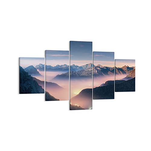 Mehrteilige Bilder Auf Leinwand Berge Wolken Nebel Leinwandbild 125X70Cm Wandbilder Dekoration Wohnzimmer Schlafzimmer Set 5 Teilige Klein Wanddeko Bi