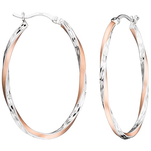 Jobo Damen Creolen 925 Sterling Silber Bicolor Vergoldet Teil Matt Ohrringe