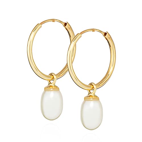 Nklaus Paar 12 Mm Creolen Süßwasserperle 333 Gelb Gold 8 Karat Hängende Ohrringe Damen 14318