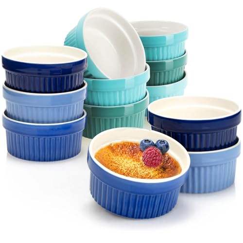 Com-Four® 12X Soufflé Förmchen - Creme Brulee Schälchen Aus Keramik - Ofenfeste Förmchen - Dessertschale Und Pastetenförmchen Für Ragout Fin - Je 200 