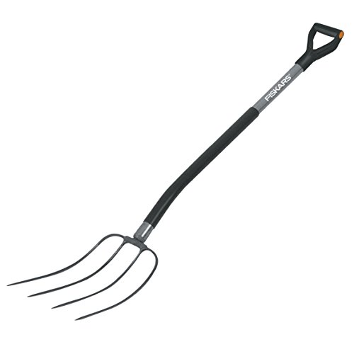 Fiskars Dunggabel, Mist- Und Heugabel Mit 4 Zinken, Länge: 137 Cm, Hochwertige Borstahl-Zinken, Grau/Schwarz, Ergonomic, 1001695