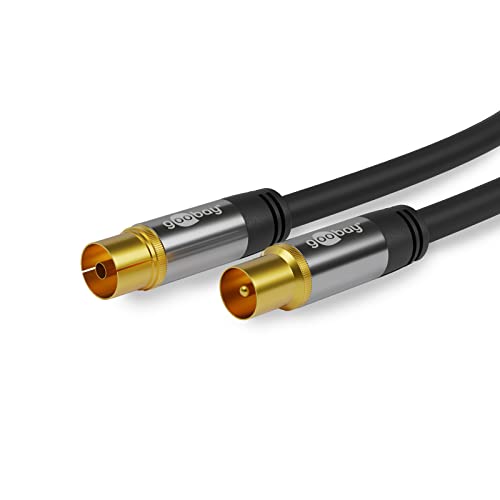 Goobay 70389 Tv-Antennenkabel, Koax-Buchse Auf Koax-Stecker, 4-Fach Geschirmt, 135 Db, Vergoldet, Schwarz, (10,0M)