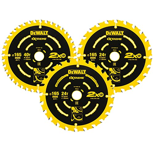 Dewalt Elite Kreissägeblatt-Set Dt10397 (3Er Set Bestehend Aus 2X 24 Zähne, 1X 40 Zähne, Sägeblatt-Ø 165/20 Mm, Schnittbreite: 1,65 Mm, Wz, 18°, Ultra