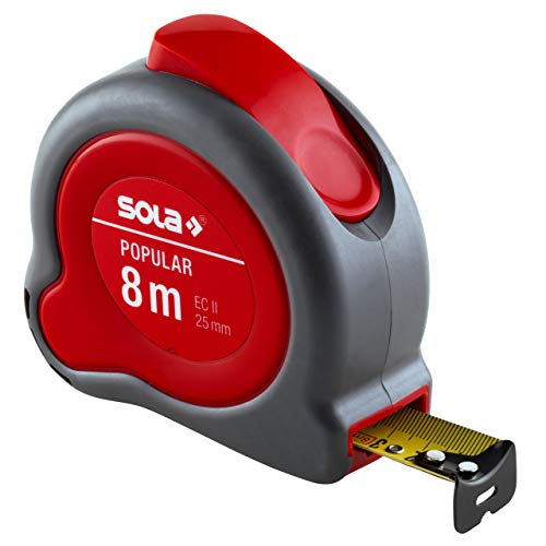Sola Bandmaß - Popular - 8M / 25Mm - Profi-Rollbandmaß Mit Gürtelclip - Stahlband, Gelb Lackiert Mit Mm Skala - Genauigkeitsklasse Ii - Rollmeter Mit
