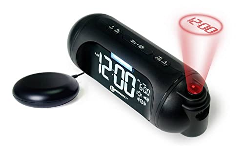 Geemarc Wake 'N' Shake Spot - Projektionswecker Mit 95Db Lautem Alarm, Vibrationskissen Und Wiederholungsklingel Für Langschläfer Und Taube - Usb-Lade