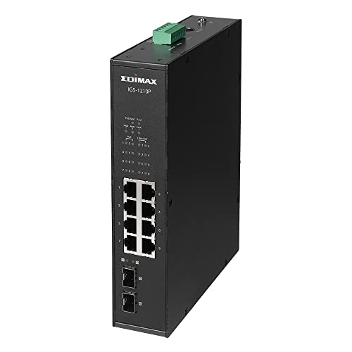 Edimax Igs-1210P - Industrieller 10-Port Gigabit Poe+-Din-Schienen-Switch Mit 2 Sfp-Ports