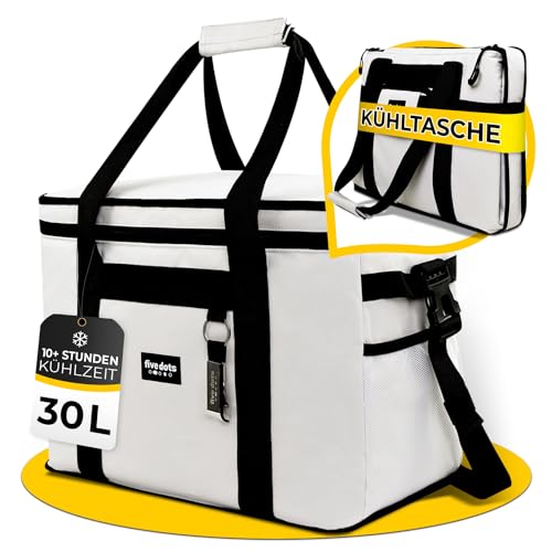 Five Dots Kühltasche Faltbar 30L Zum Einkaufen & Picknick [Grau]- Kühltasche Auto Als Thermotasche & Picknicktasche Auto - Mehr Organisation Mit Kühlt