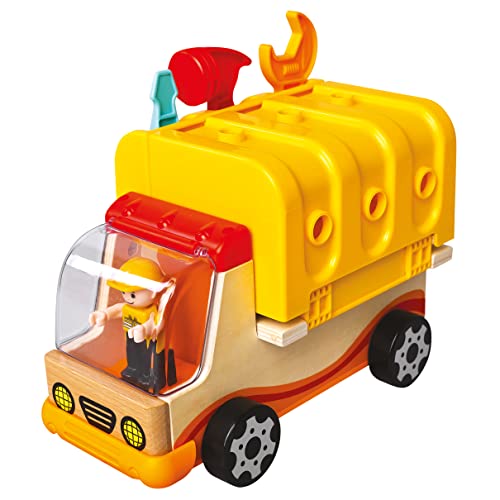 Mertens Holz-Multiauto, Holzspielzeug, (Kinderspielzeug Ab 3 Jahre, 30-Teilig, Mit Auflieger Aus Kunststoff - Ausklappbar Zur Werkbank, Größe Ca. 31,5