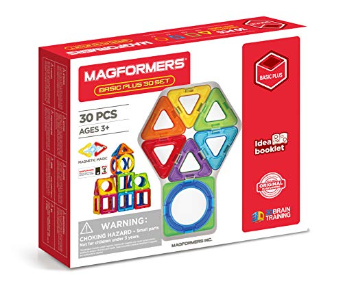 Magformers 715015 Basic 30 Magnetic Construction Set With Circle Pieces Basisset Plus, 30Dlg, Blue, Red, Orange, Green, Purple